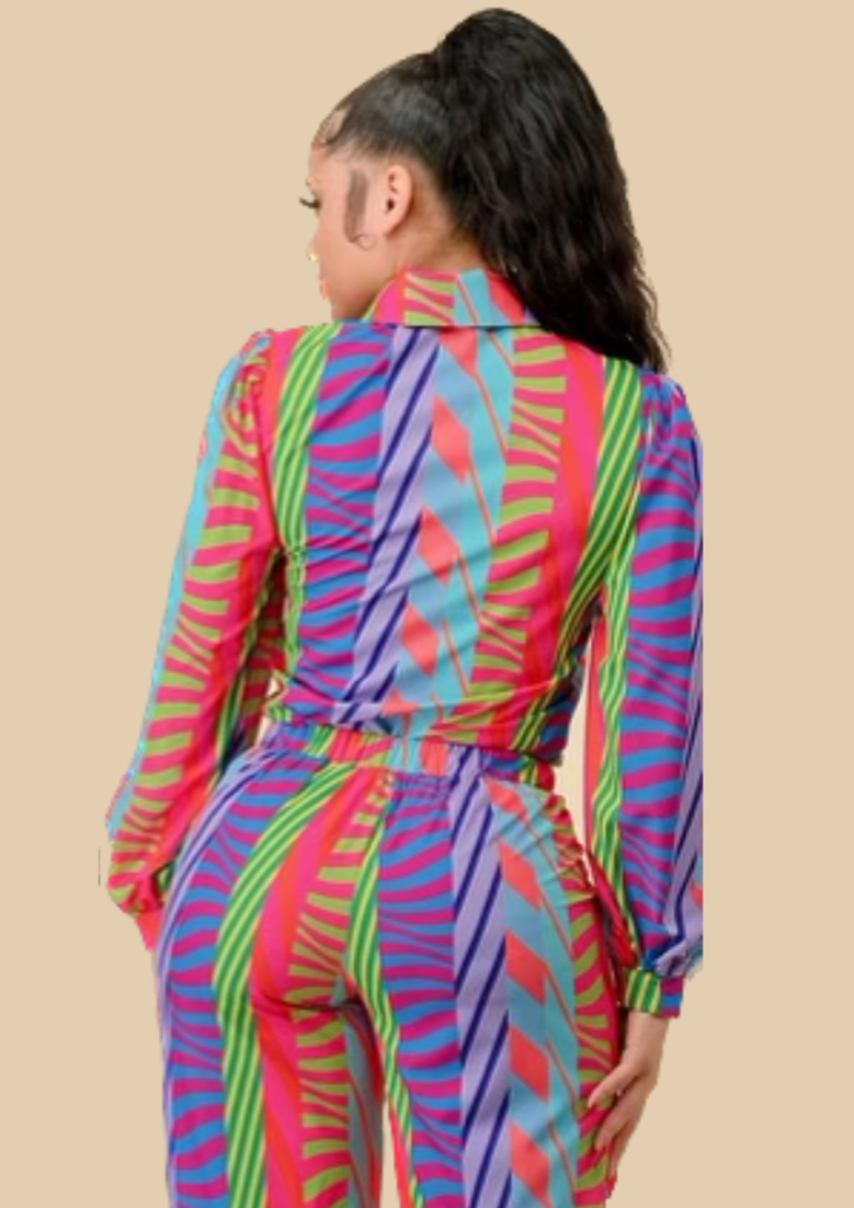 The Pink Door Abstract Print Tie Neck Blouse - Multicolour