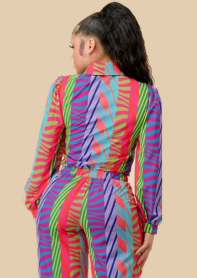 The Pink Door Abstract Print Tie Neck Blouse - Multicolour