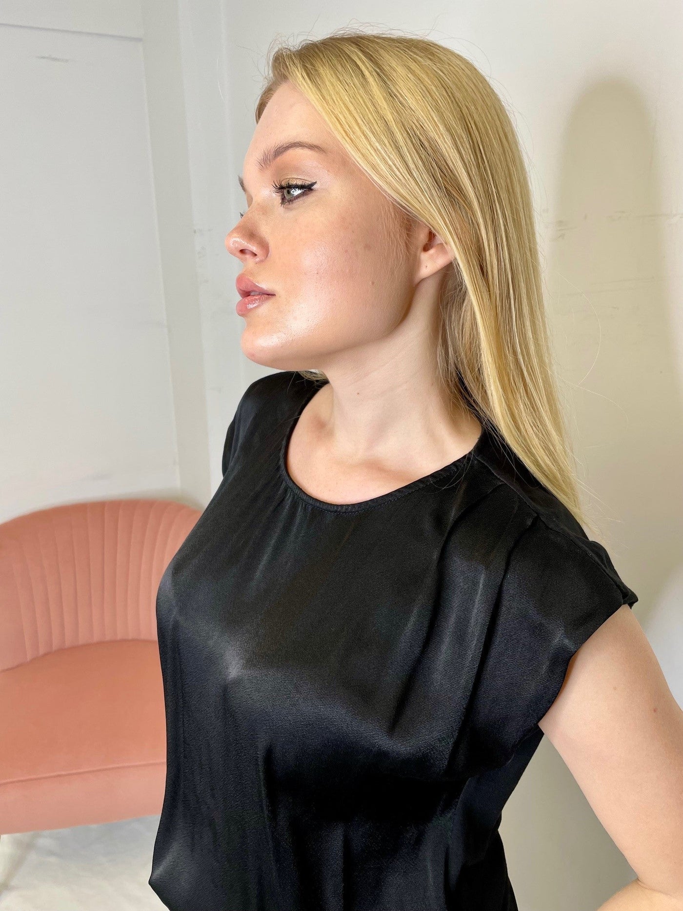 The Pink Door Satin Garterized Waist Top - Black