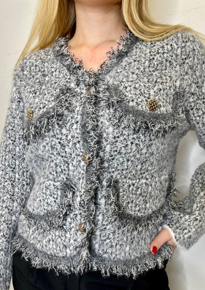 The Pink Door Fray Finish Short Cardigan - Grey
