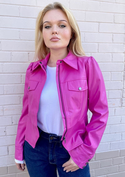 Faux Leather Jacket - Hot Pink