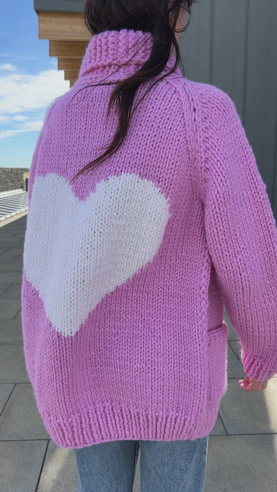Gogo Long Heart Wool Cardi Bubble Gum/Snow