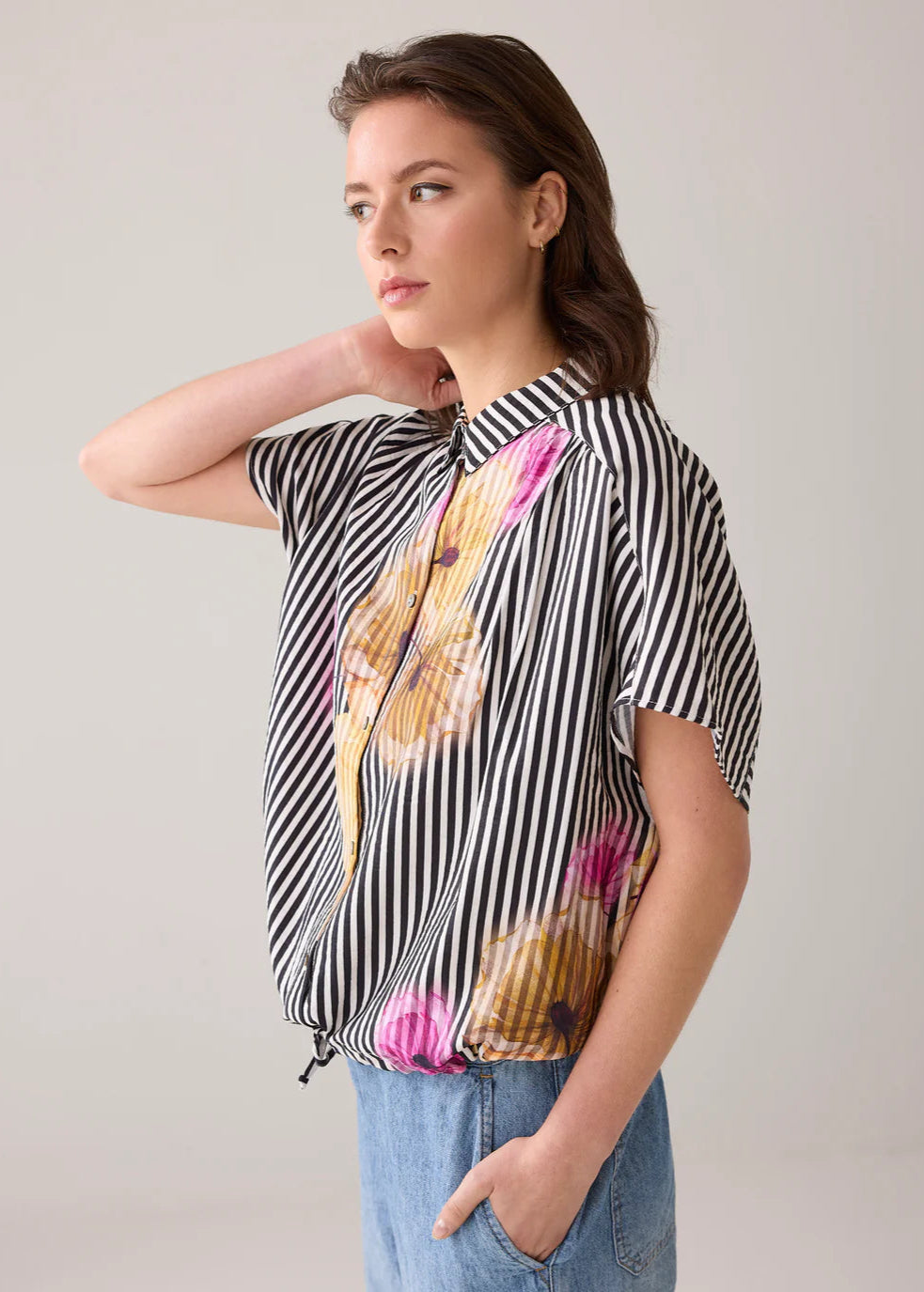 SUMMUM Blouse Sleeveless Flowers & Stripes