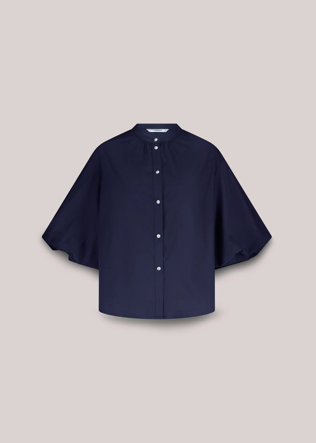 SUMMUM Blouson Sleeve Crystal Buttons Blouse Navy
