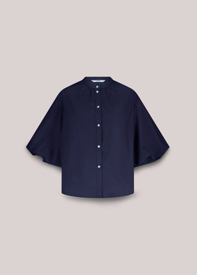 SUMMUM Blouson Sleeve Crystal Buttons Blouse Navy