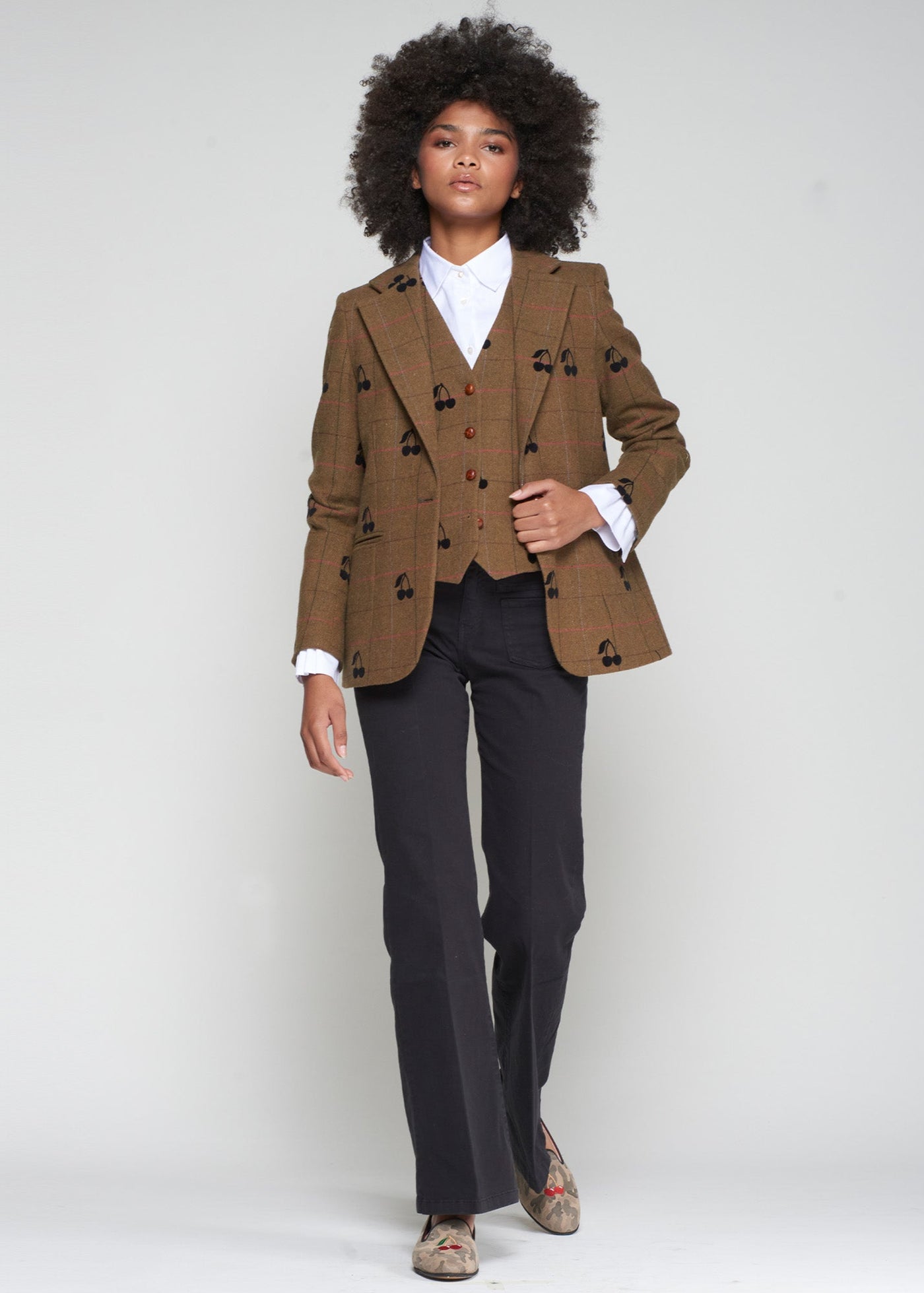 Vilagallo Helen Cherry Plaid Blazer