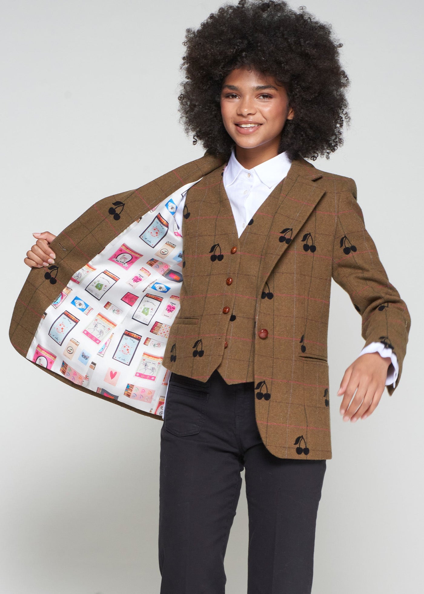Vilagallo Helen Cherry Plaid Blazer