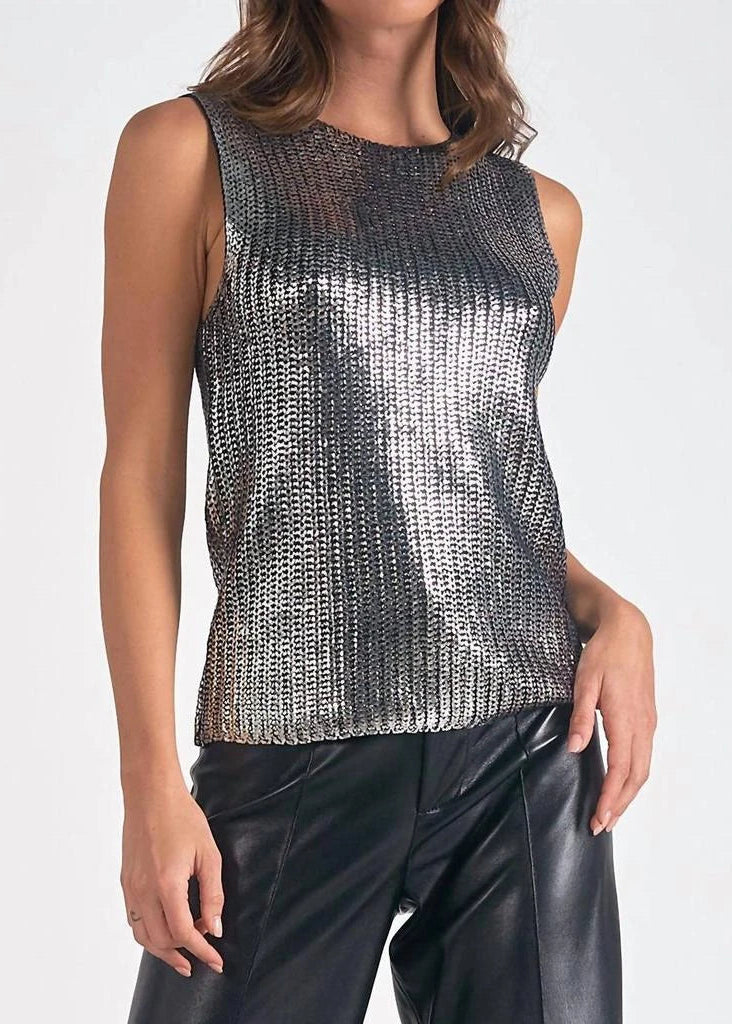 The Pink Door Knit Silver W/ Sequin Overlay Silver