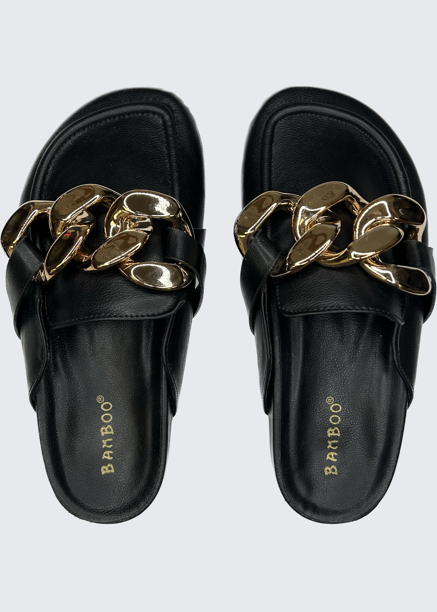 Bamboo Black Closed Toe Slide w/ Thick Chain