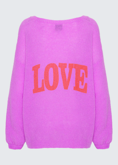 American Dreams V-neck “Love” Mohair Sweater - Magenta