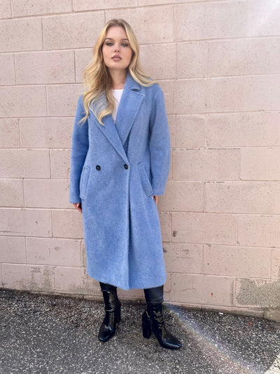 The Pink Door Long Oversized Coat - Blue