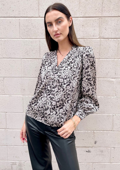 The Pink Door Paisley Print Blouse - Black/Cream