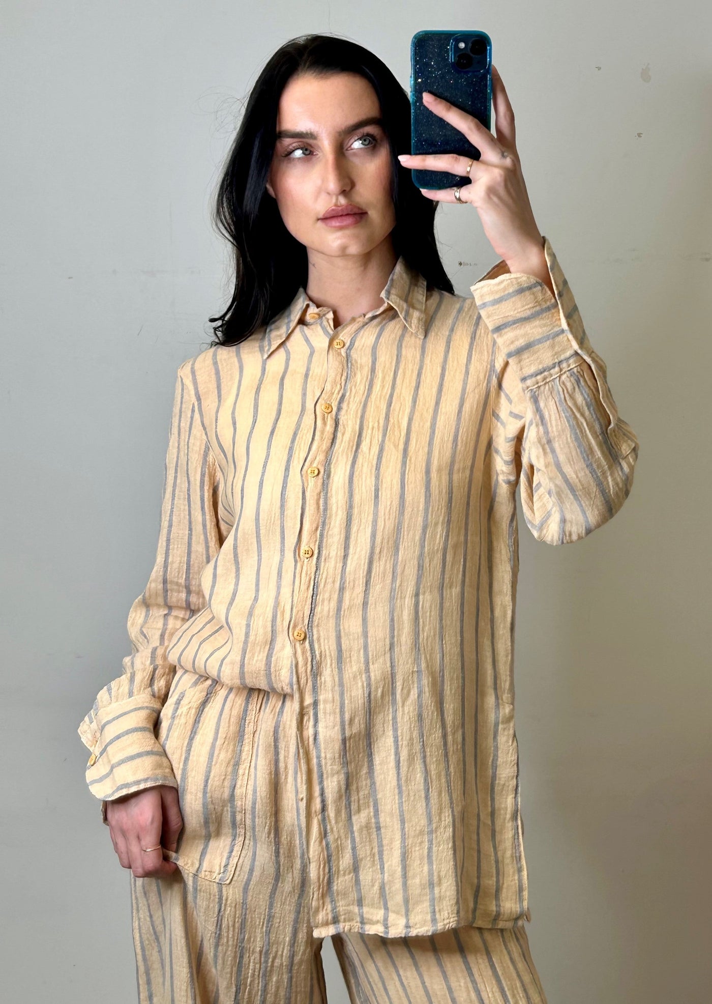 Stark X Linen Striped Vintage Shirt - Beige/Blue