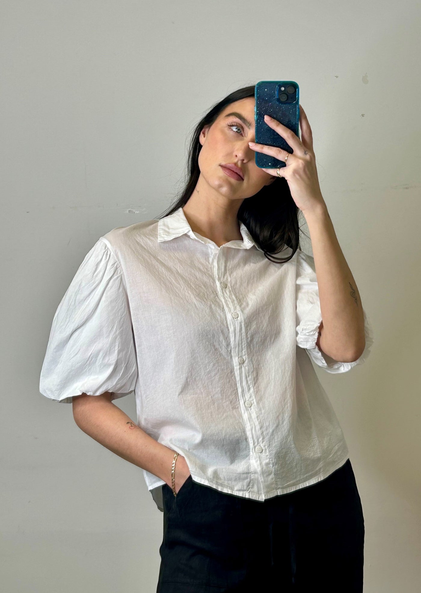 Stark X Poplin Puff Sleeve Shirt - White