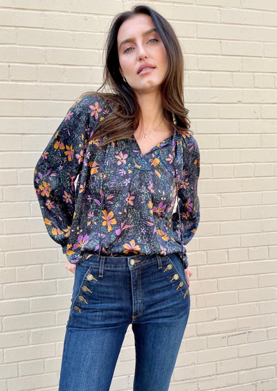 The Pink Door Floral Print Blouse - Black