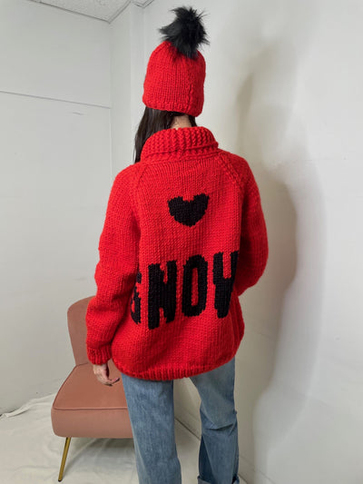 GOGO Long Heart “Snow” Wool Cardi - Fiery Red/Black