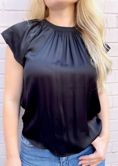 Silky Cap Sleeve Top - Black