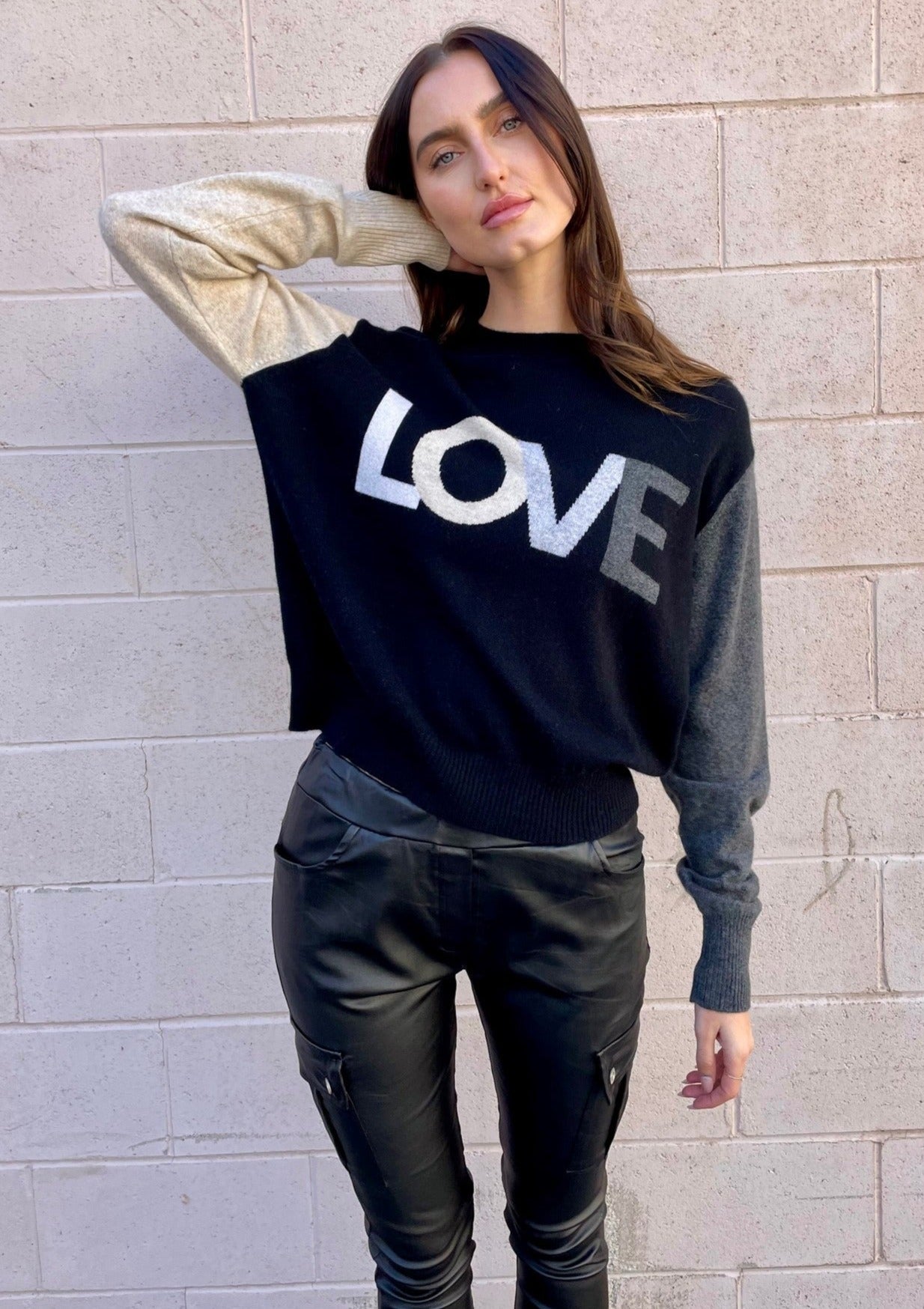 Brodie Love Colour Block Cashmere Sweater - Black/Cygnet