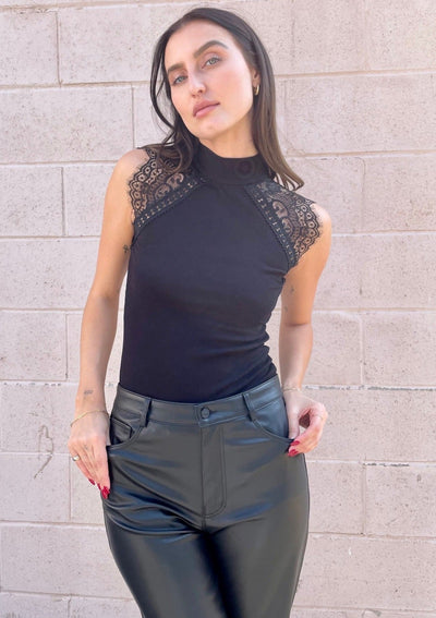 Generation Love Bowie High Neck Lace Combo Top - Black