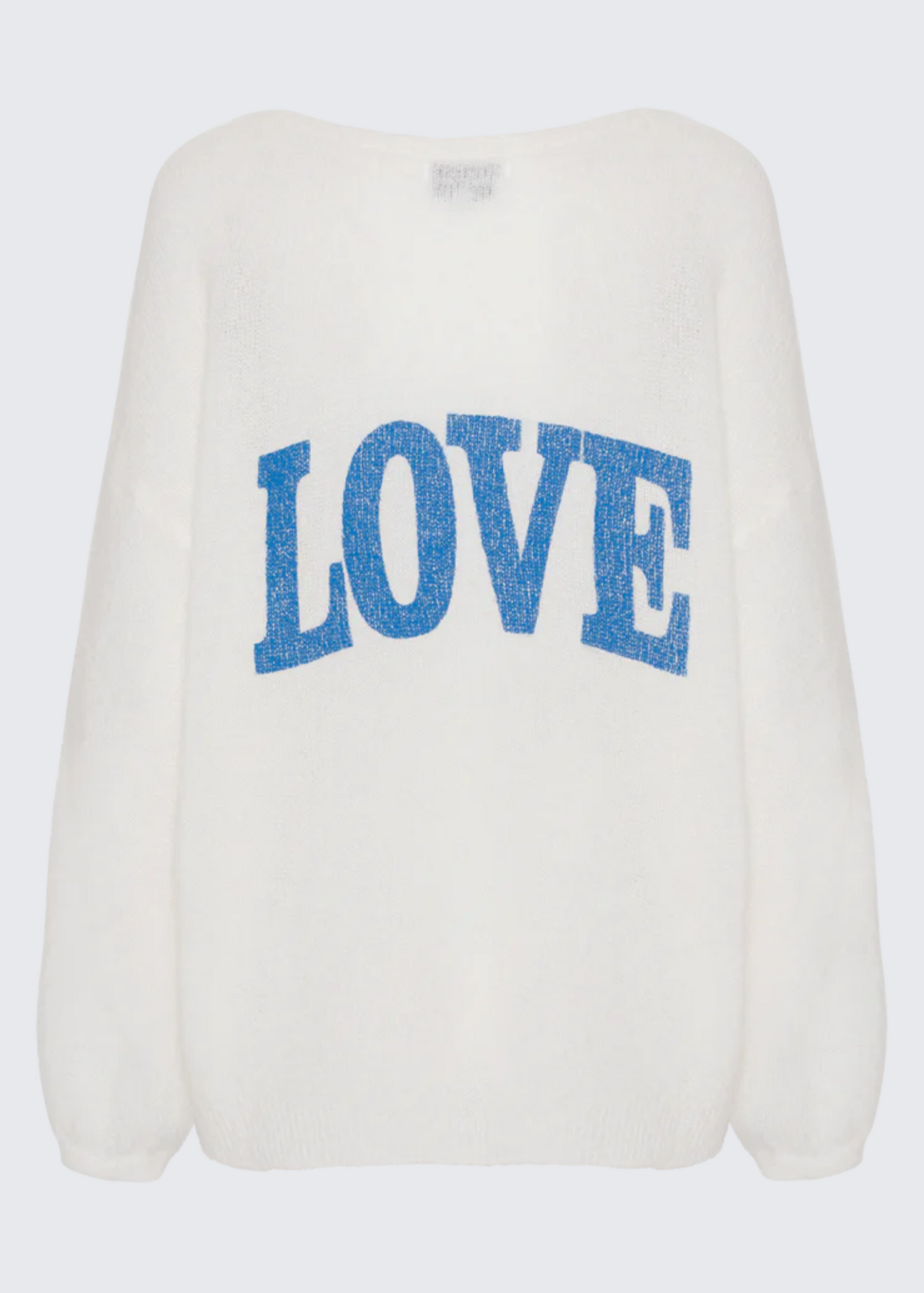 American Dreams V-neck “Love” Mohair Sweater - White/Blue