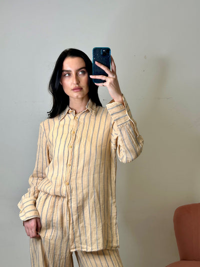 Stark X Linen Striped Pocket Pant - Beige/Blue