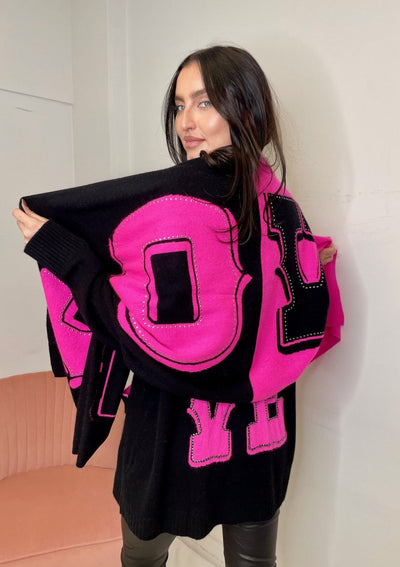 Brodie “Love” Stud Scarf - Black/Barbie Pink