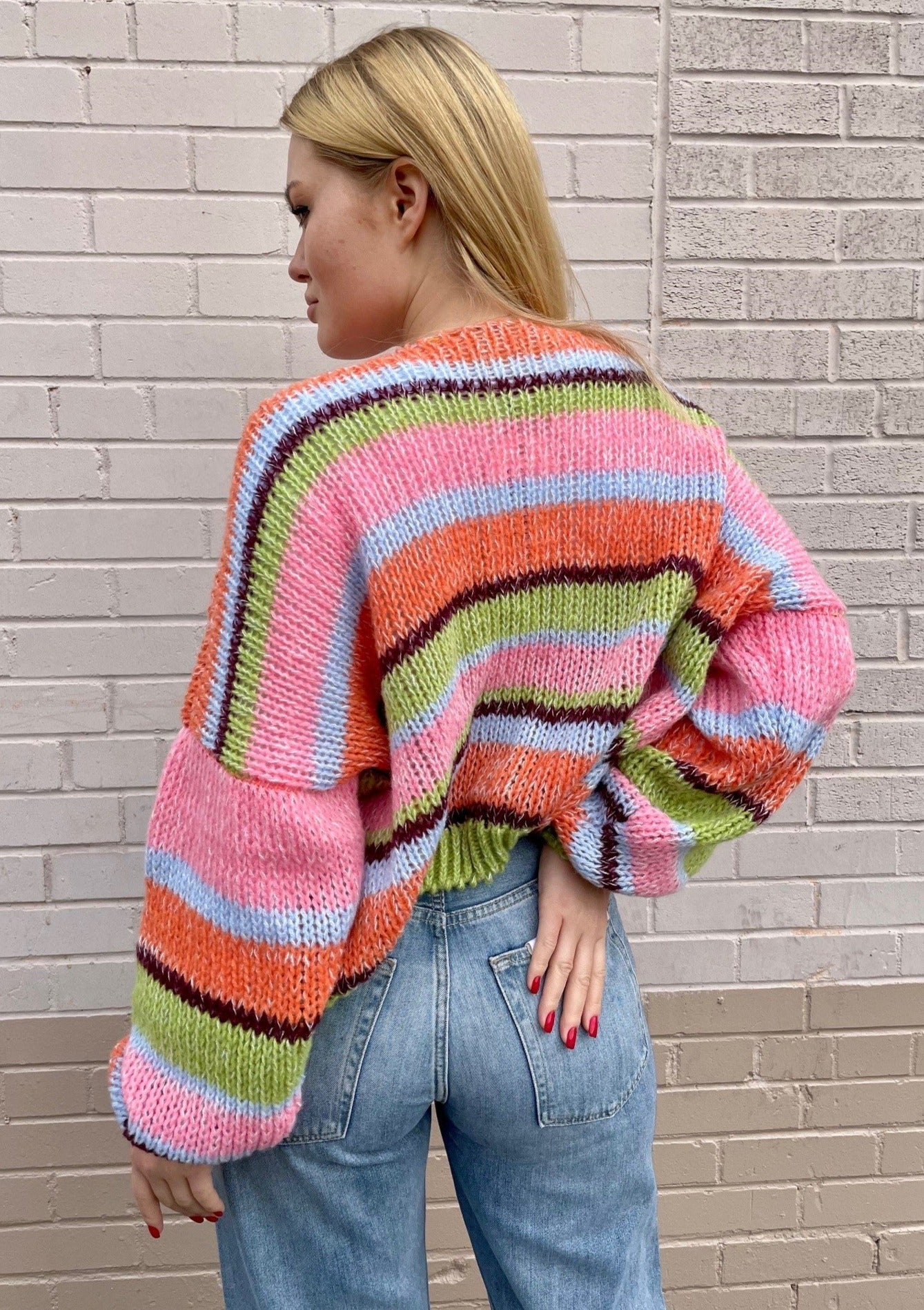 The Pink Door Striped Cardi - Multi Color