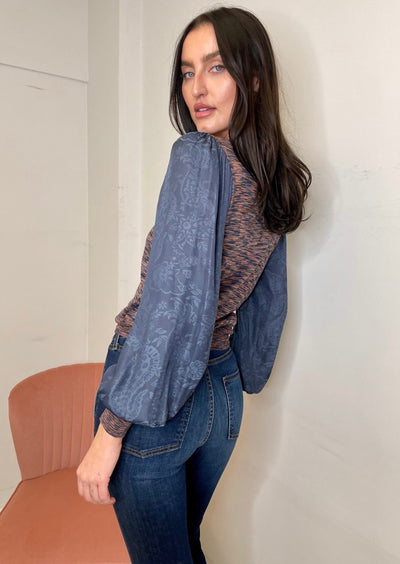 The Pink Door Paisley Print Sleeve Sweater - Navy