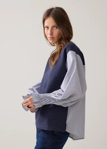 SUMMUM Pinstripe Detail Sweatshirt Navy