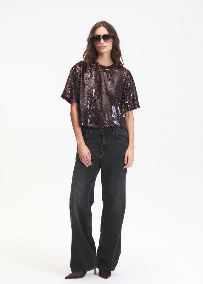 Deluc Logan S/S Sequin Top Wine