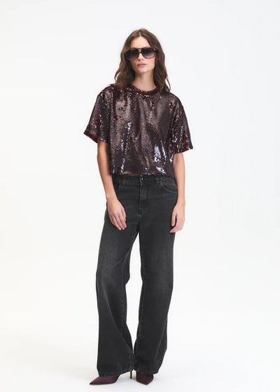 Deluc Logan S/S Sequin Top Wine