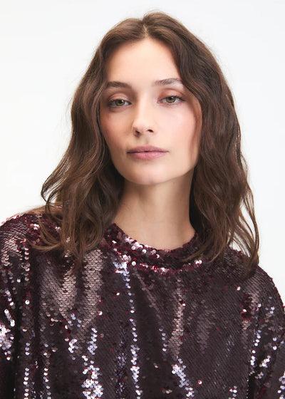 Deluc Logan S/S Sequin Top Wine