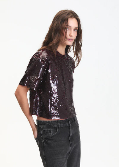 Deluc Logan S/S Sequin Top Wine