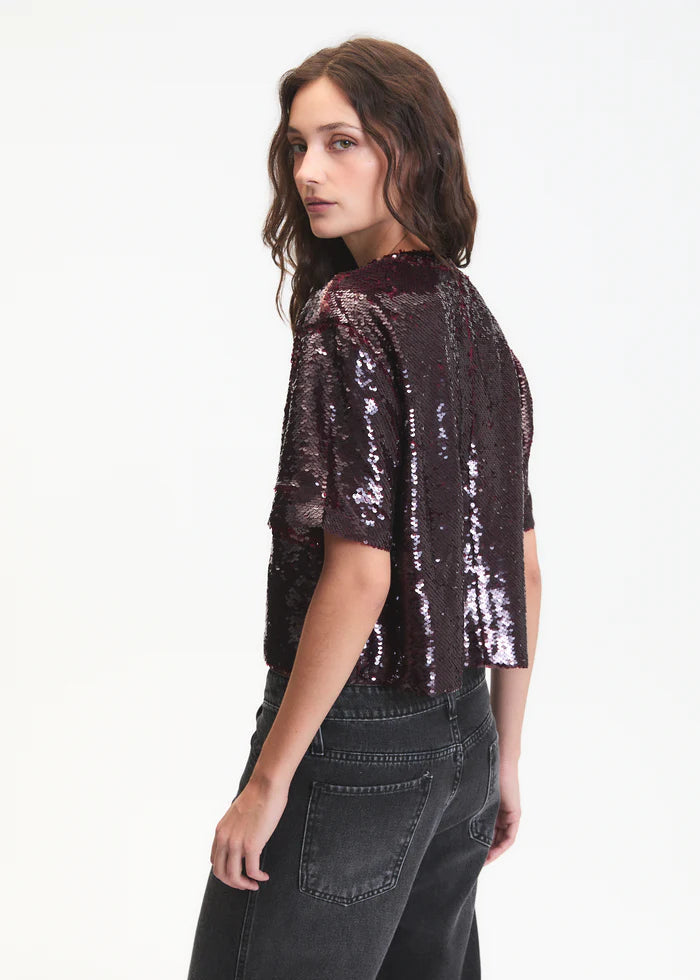 Deluc Logan S/S Sequin Top Wine
