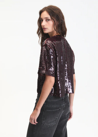 Deluc Logan S/S Sequin Top Wine