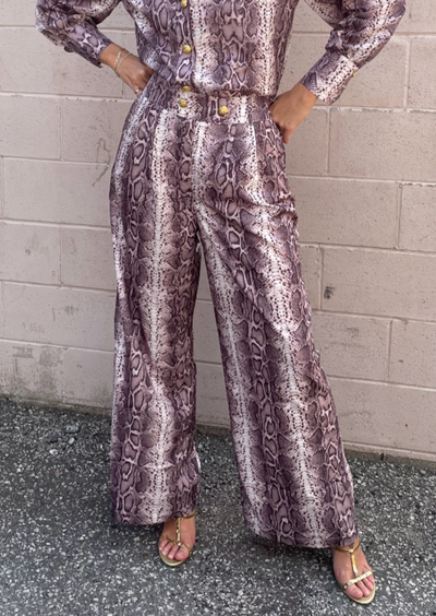 The Pink Door Python Print Pants w/ Gold Button