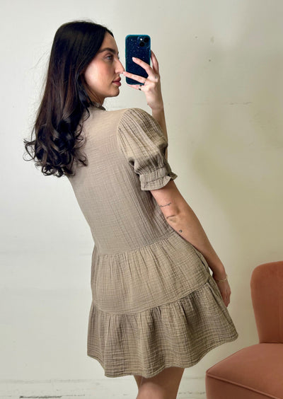 Stark X Cotton Gauze Rose Short Dress - Taupe