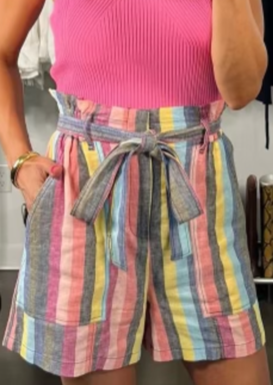 The Pink Door Multi Stripe Linen Shorts