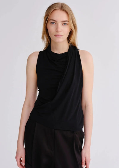 HERSKIND Coco Sleeveless Asymmetrical Draping Top - Black