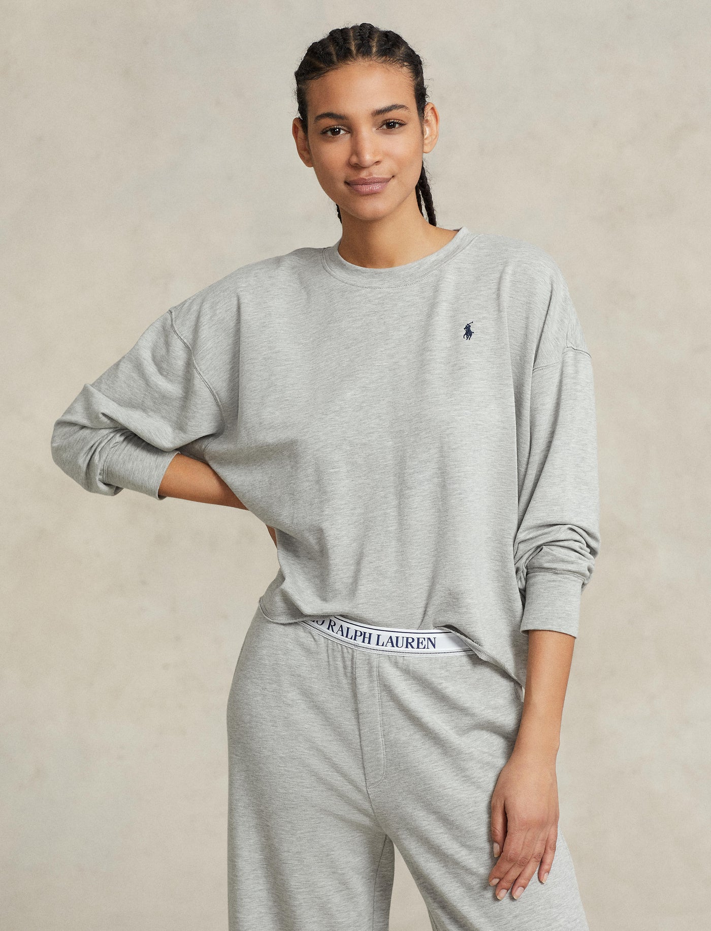 Polo Ralph Lauren Club Terry Crew Wide Leg Heather Grey