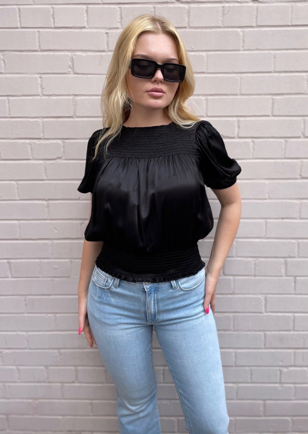 Stark X Silky Solid Allison Top - Black