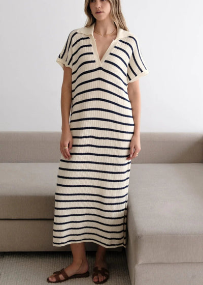 Charli Erin Knit Dress Ecru/Navy Stripes