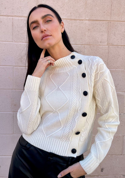 Generation Love Selena Cable Knit Sweater w/ Black Buttons - Cream