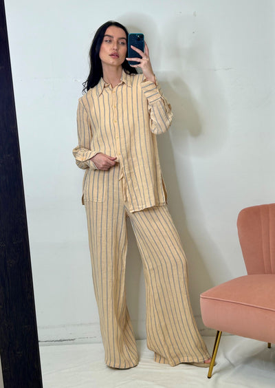 Stark X Linen Striped Pocket Pant - Beige/Blue