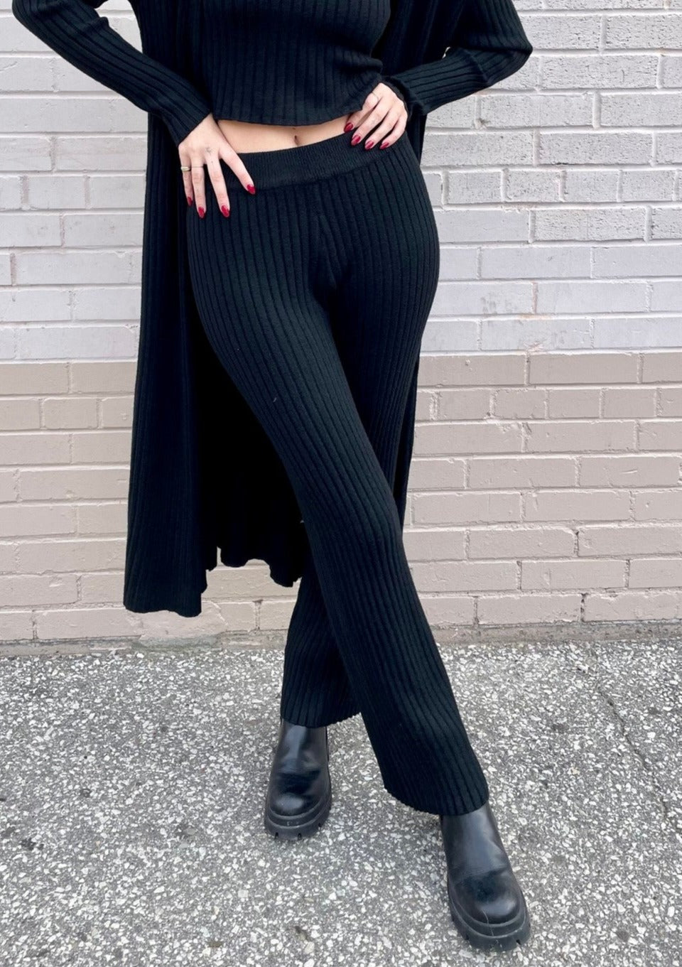 Knit Wide Leg Pant - Black