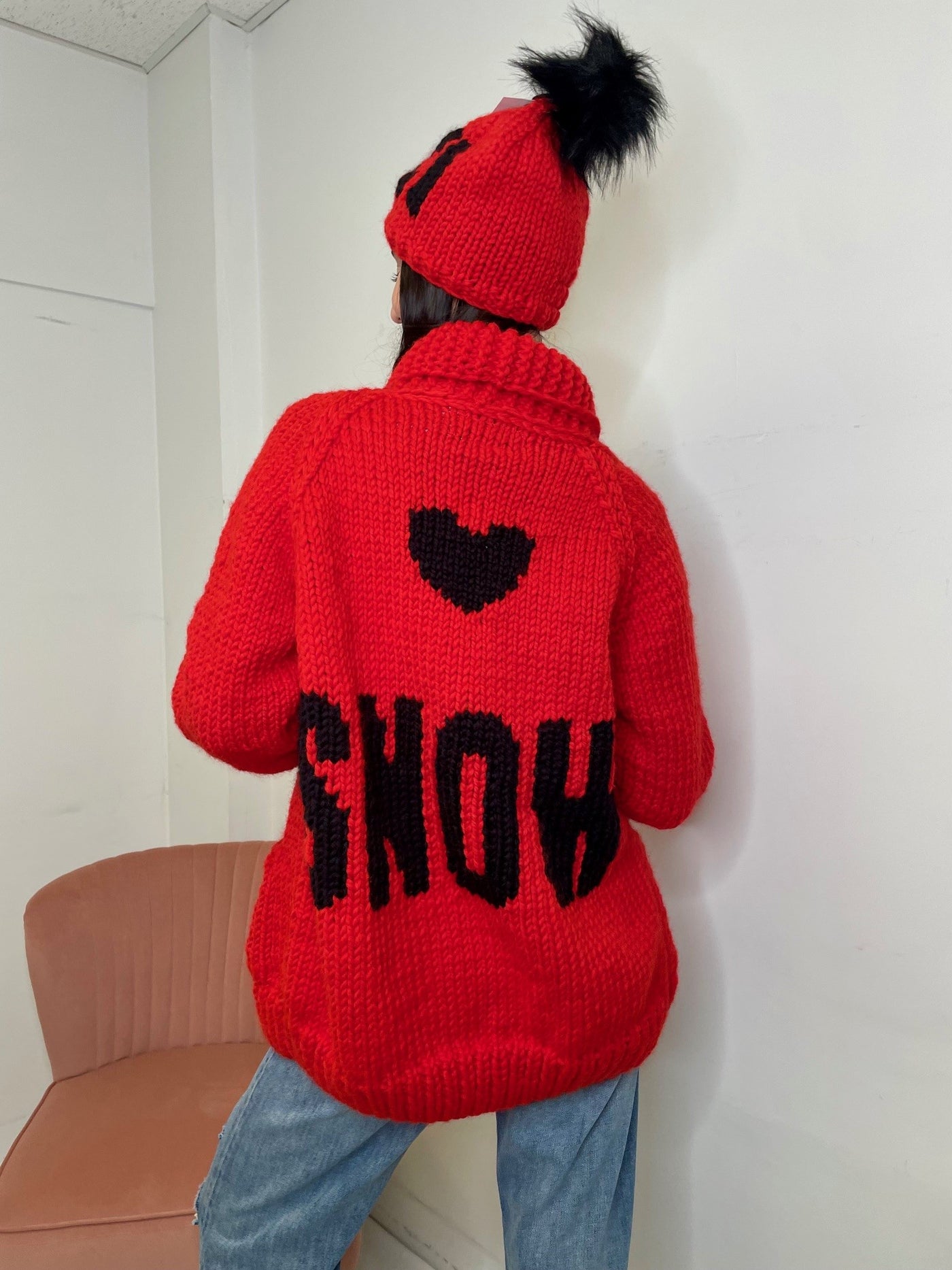 GOGO Long Heart “Snow” Wool Cardi - Fiery Red/Black