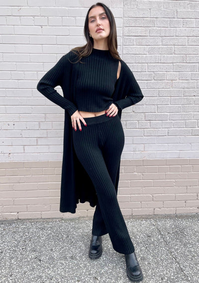 The Pink Door Long Knit Cardigan - Black