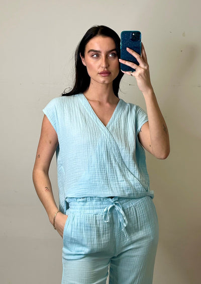 Stark X Cotton Gauze Maria Top - Baby Blue