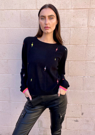 Brodie Lightning Bolt Cashmere Sweater - Black/Neon