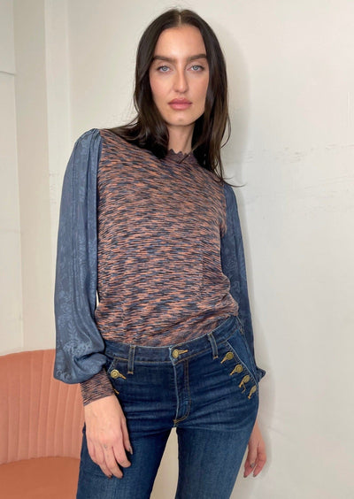 The Pink Door Paisley Print Sleeve Sweater - Navy